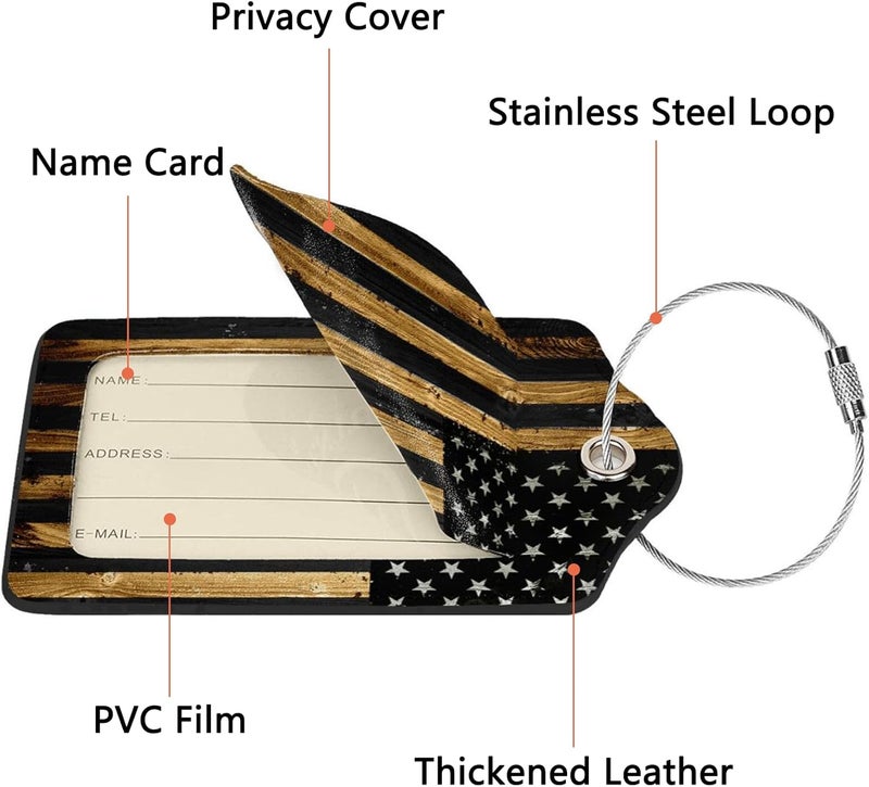 GACCAP 2 Pack Luggage Tags for Suitcase, Privacy Cover ID Label with Stainless Steel and Address Card for Travel Bag Backpack Cruise Ship Essentials Tag Women Men - Wood American Flag - Image 3